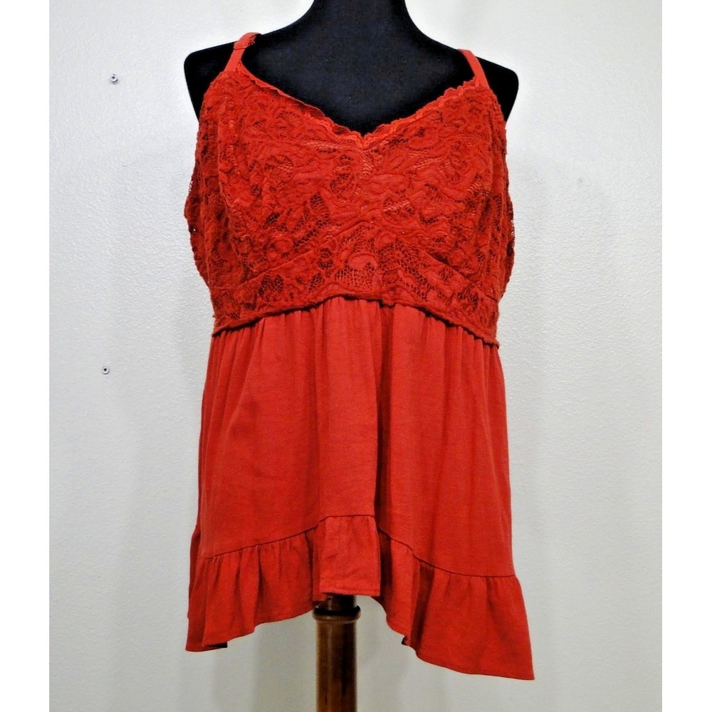 Torrid Women's 2X Burnt Orange Lace Babydoll Tank Top‎ Plus Size
